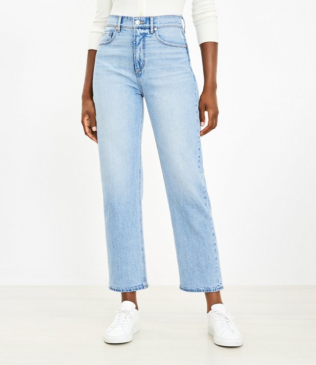 Petite High Rise Straight Jeans in Vintage Light Indigo Wash