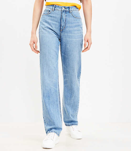 Petite High Rise Full Length Straight Jeans in Light Mid Indigo Wash