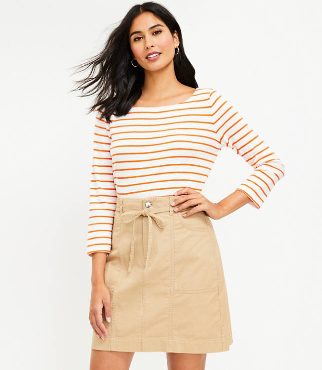 Petite Twill Tie Waist Pocket Skirt