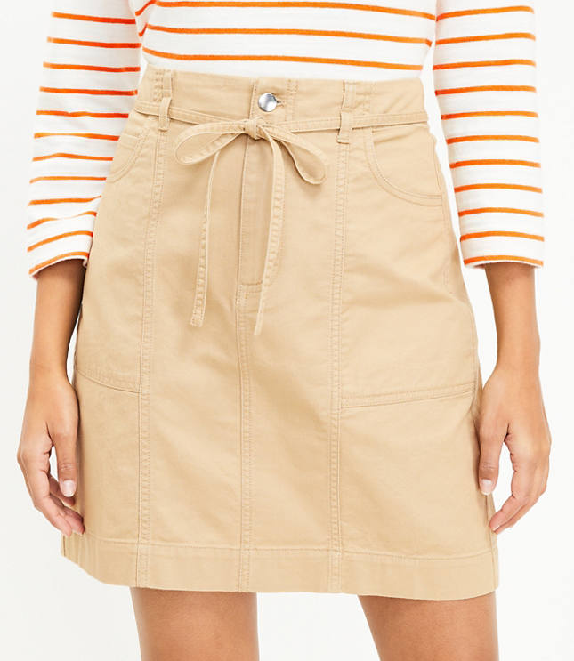 Petite Twill Tie Waist Pocket Skirt