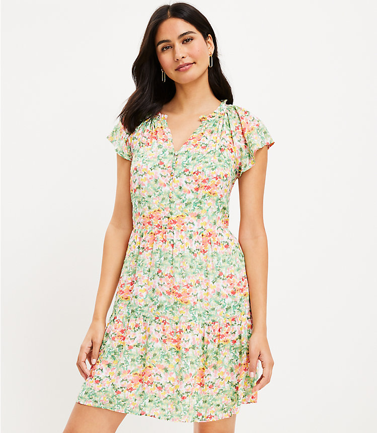 Tall Buttercup Floral Tie Neck Tiered Swing Dress image number 0