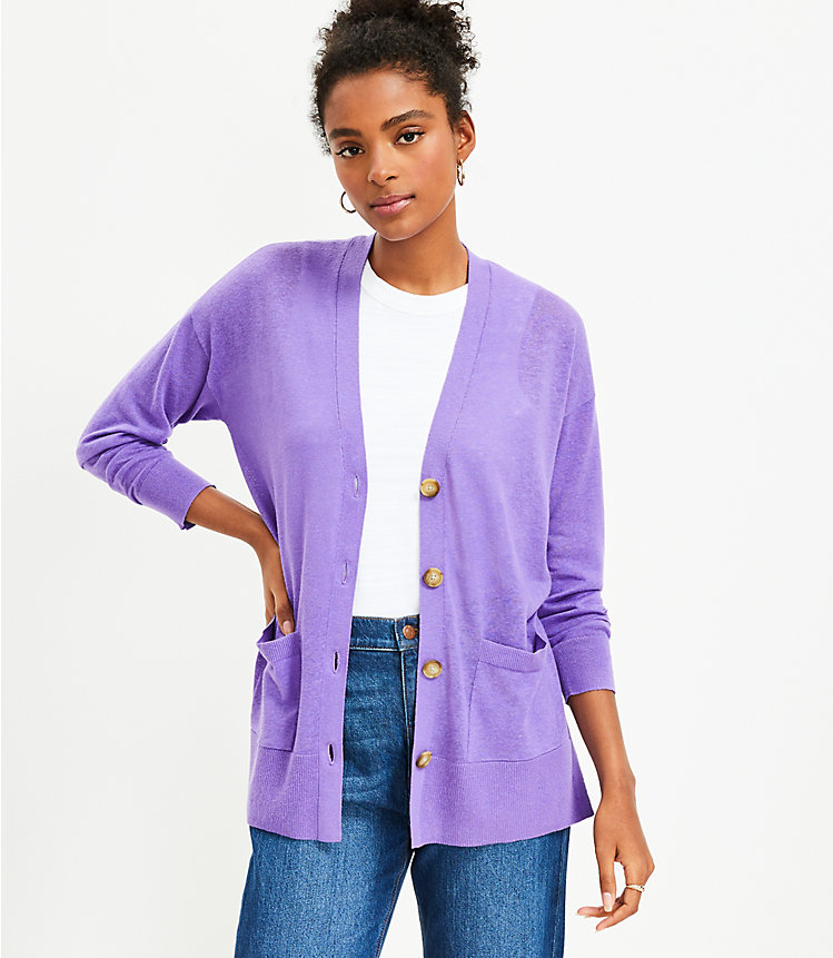 Petite Ribbed Relaxed V-Neck Pocket Cardigan image number null