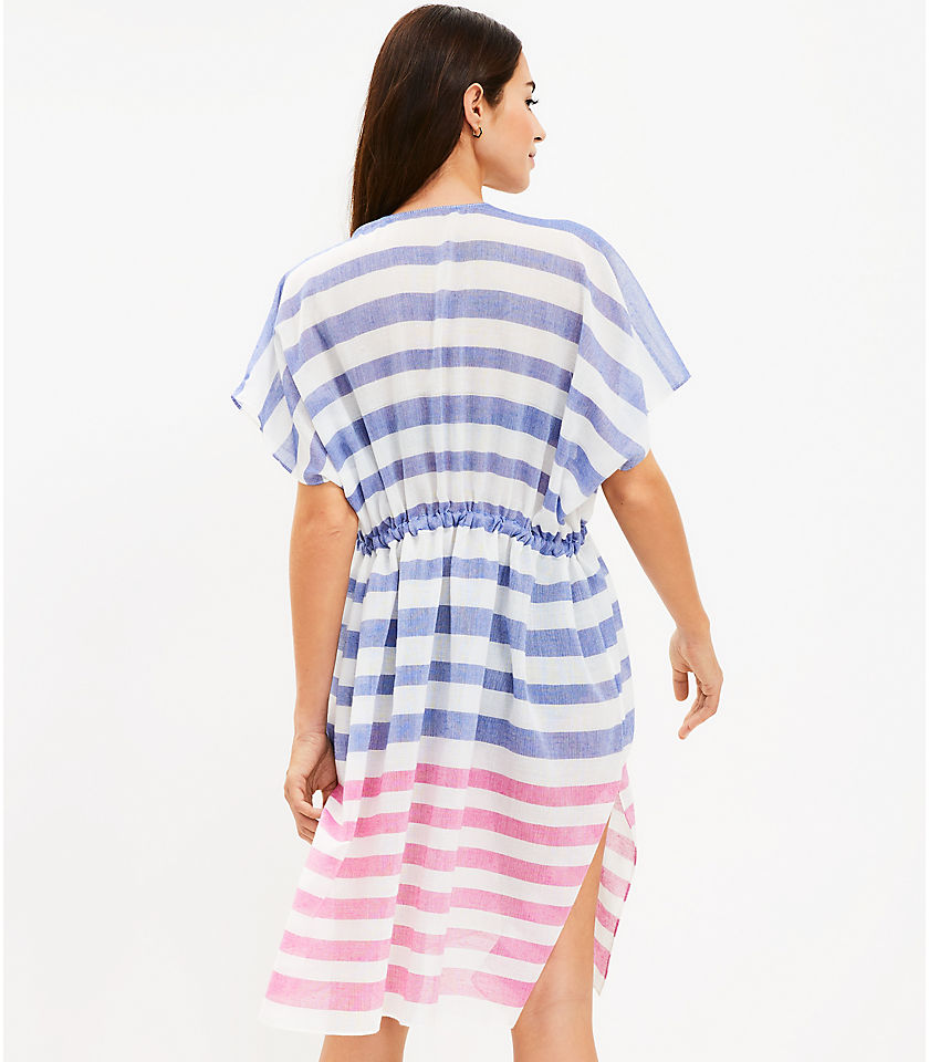 LOFT Beach Striped Drawstring Swimsuit Cover Up