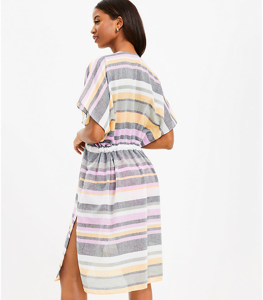LOFT Beach Striped Drawstring Swimsuit Cover Up
