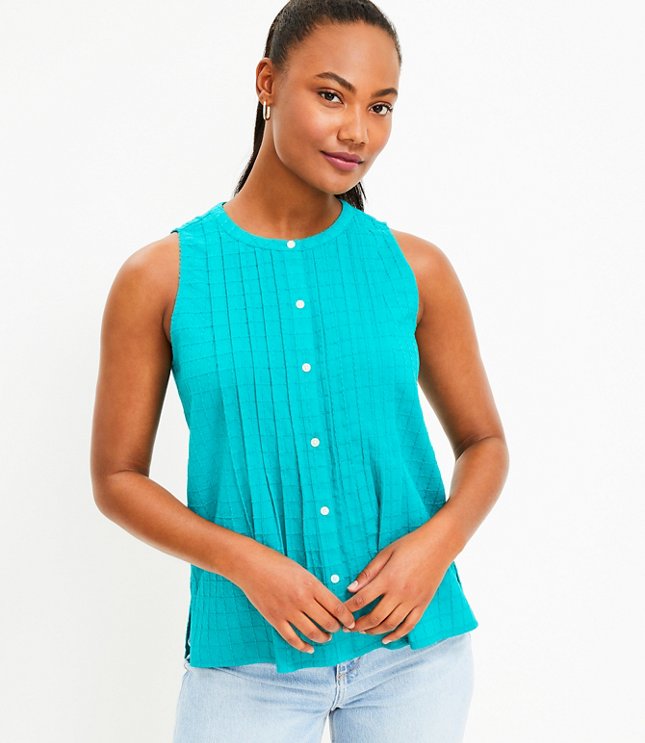 Petite Pintucked Button Shell