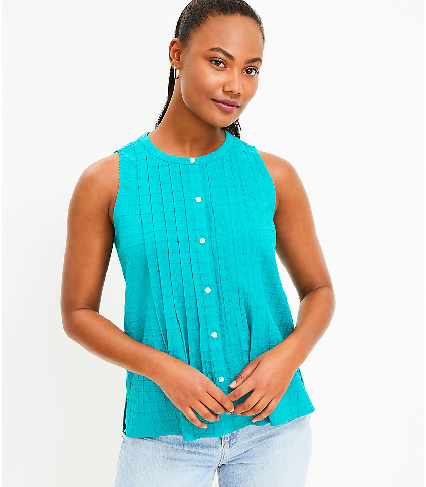 Petite Pintucked Button Shell