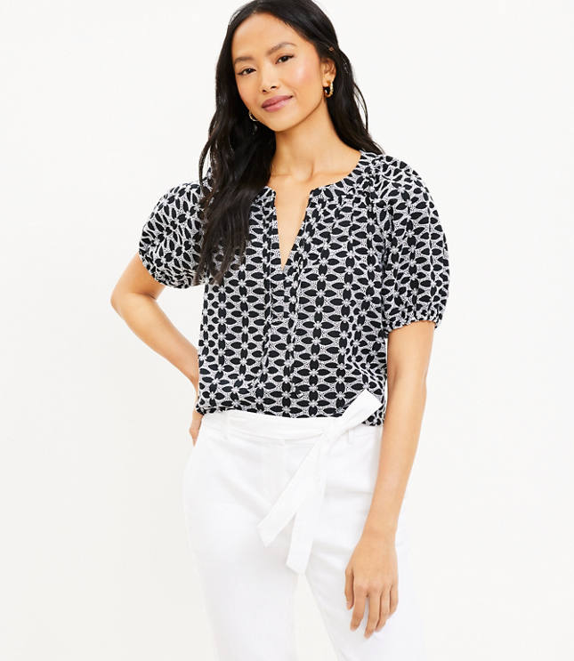 Petite Shirred Tie Neck Top