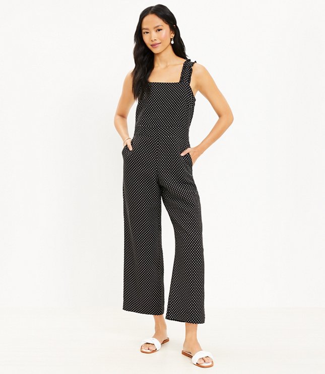 Petite Dotted Ruffle Strap Square Neck Jumpsuit