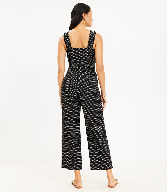 Petite Dotted Ruffle Strap Square Neck Jumpsuit