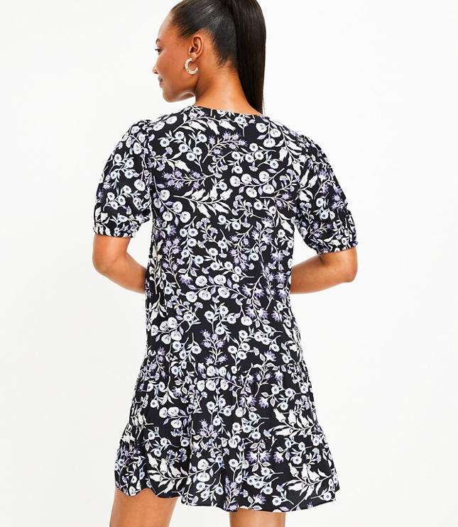 Petite Floral Puff Sleeve Button Swing Dress