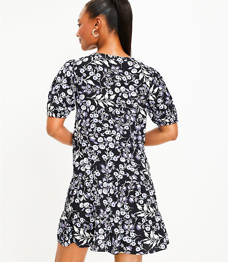 Petite Floral Puff Sleeve Button Swing Dress image number 2