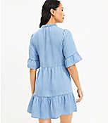 Petite Chambray Ruffle Tie Neck Tiered Swing Dress carousel Product Image 3