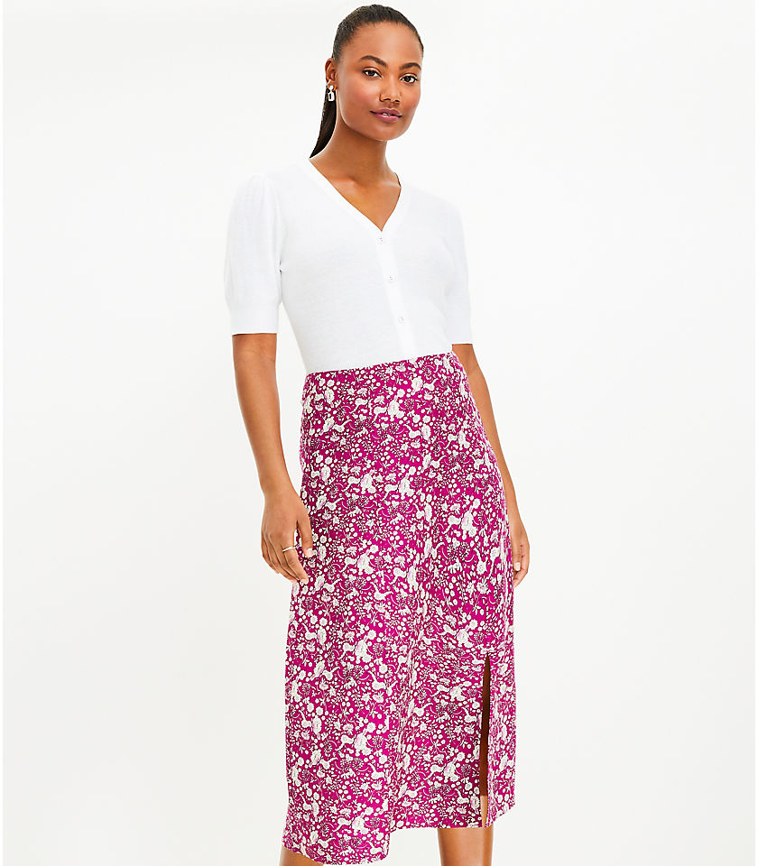 Petite Floral Side Slit Midi Skirt