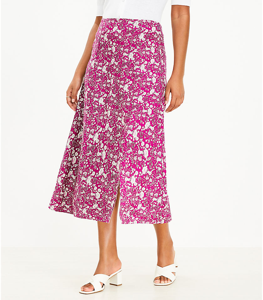 Petite Floral Side Slit Midi Skirt