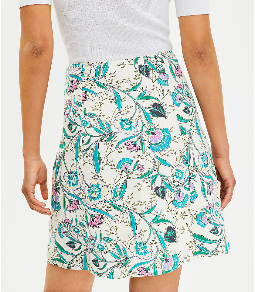Petite Floral Side Slit Linen Blend Skirt