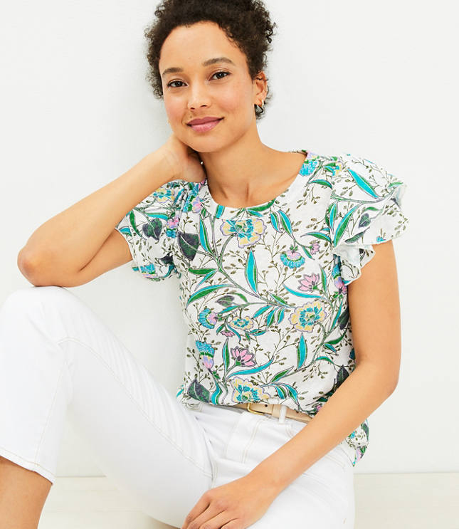 Floral Tiered Ruffle Sleeve Tee