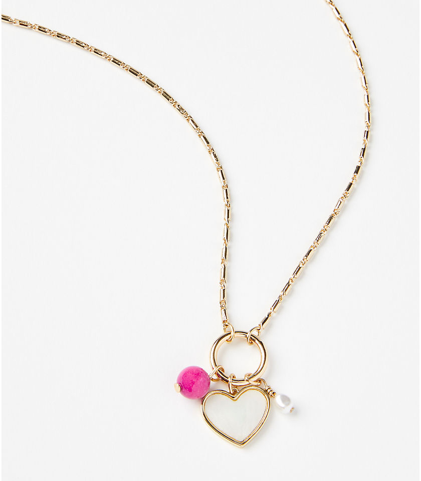 Mother Of Pearl Heart Cluster Necklace