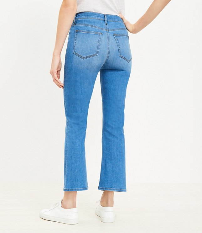 Button Front High Rise Kick Crop Jeans in Bright Mid Indigo Wash