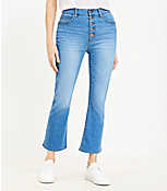 Curvy Button Front High Rise Kick Crop Jeans in Bright Mid Indigo Wash carousel Product Image 1