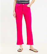 Frayed High Rise Kick Crop Jeans in Radiant Fuchsia carousel Product Image 1