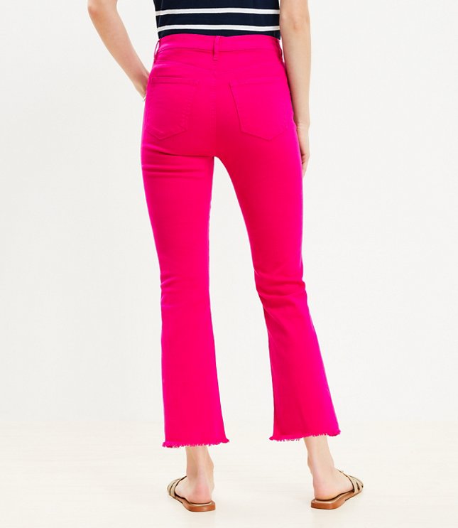 Frayed High Rise Kick Crop Jeans in Radiant Fuchsia