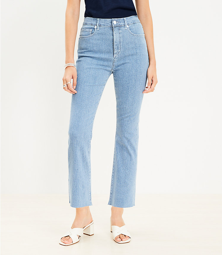 Fresh Cut High Rise Kick Crop Jeans in Navy Pinstripe image number 0