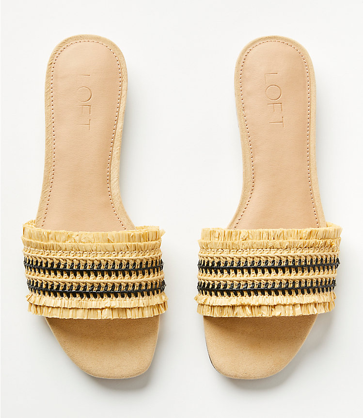 Fringed Raffia Slide Sandals image number 2
