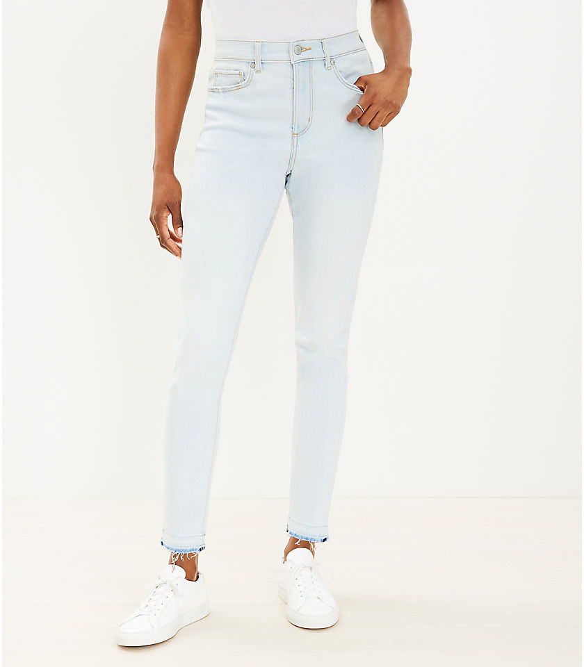Unpicked Hem High Rise Skinny Jeans in Soft Washed Blue