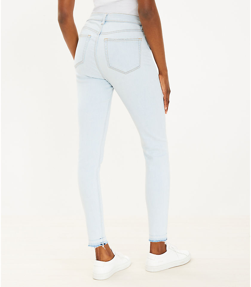 Unpicked Hem High Rise Skinny Jeans in Soft Washed Blue