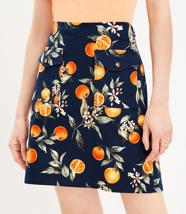 Orange Harvest Button Pocket Shift Skirt