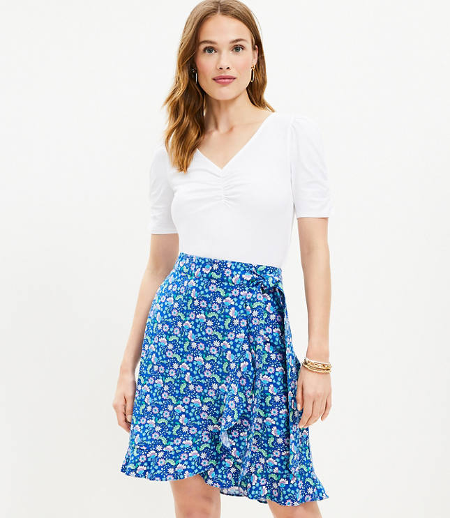 Dotted Button Trim Linen Blend Skirt - Deep Space Blue