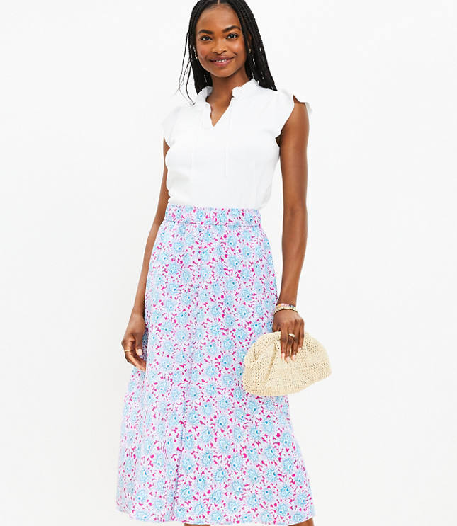 Bloom Button Pull On Midi Skirt