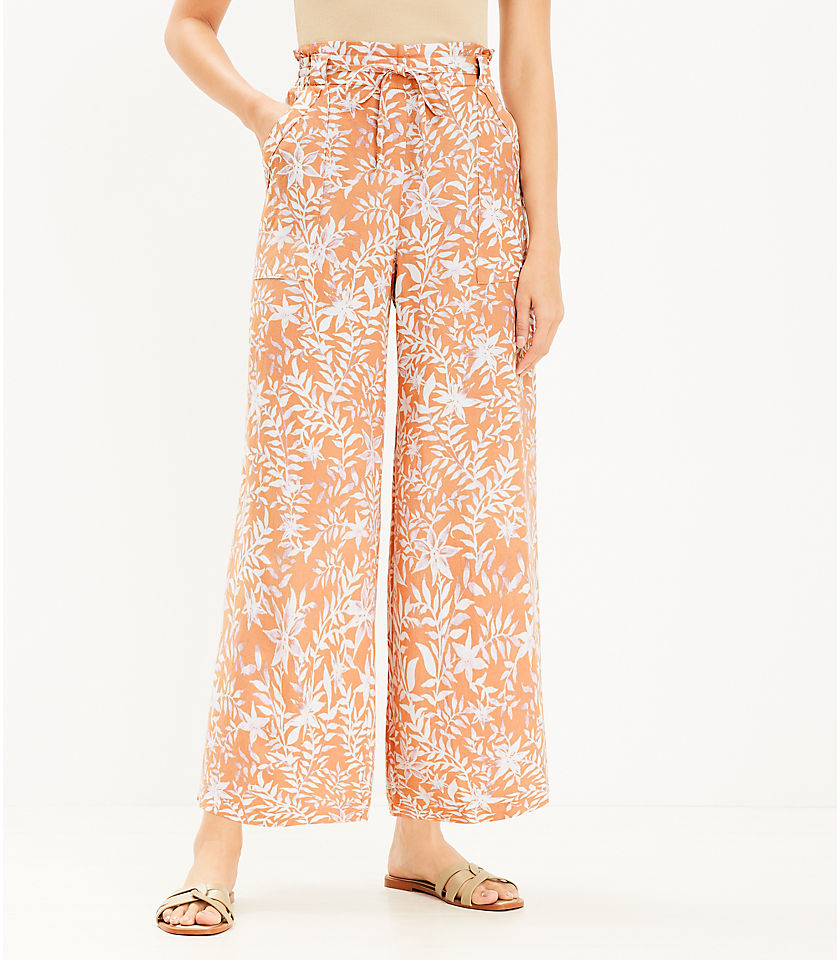 Pull On Linen Blend Wide Leg Pants in Ivy Floral