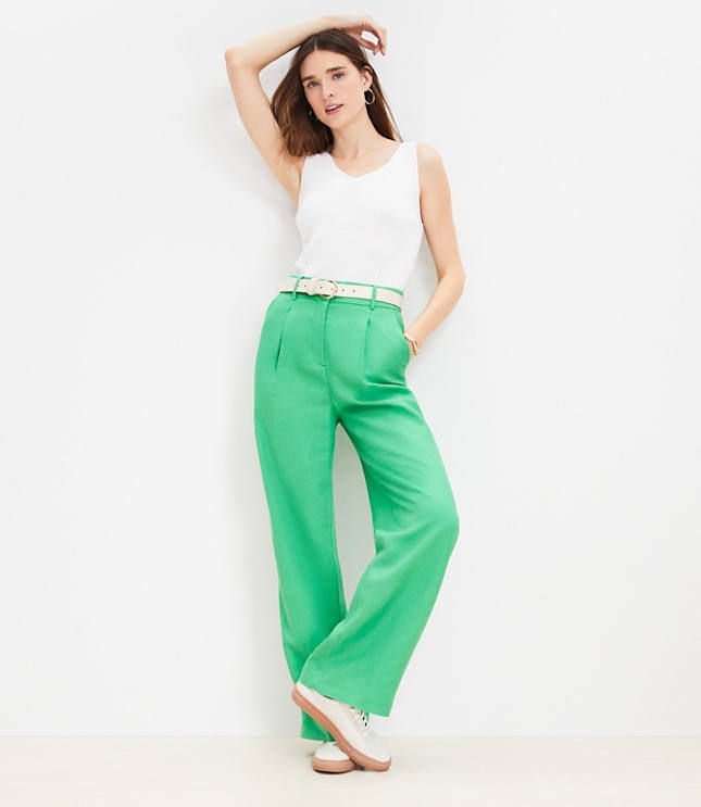 Loft Peyton Trouser Pants in Linen Blend Size 00 Juicy Lime Women's