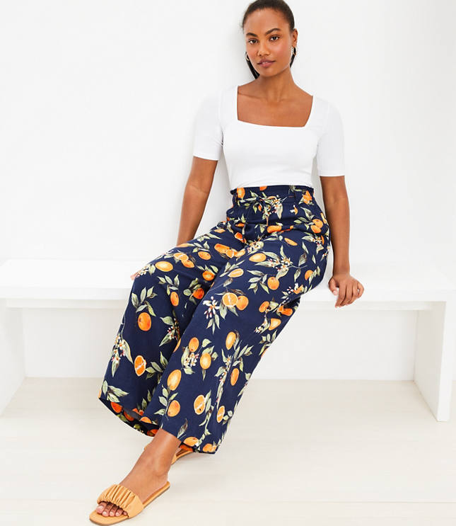 Pull On Linen Blend Wide Leg Pants in Orange Harvest