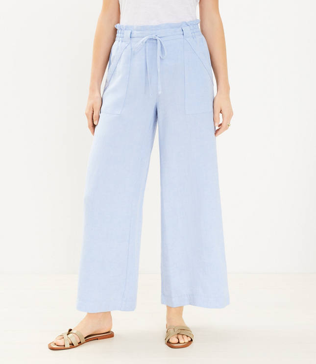 Pull On Linen Blend Wide Leg Pants