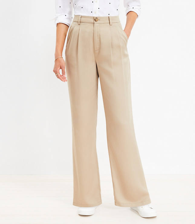 Beige High Rise Wide Leg Pants