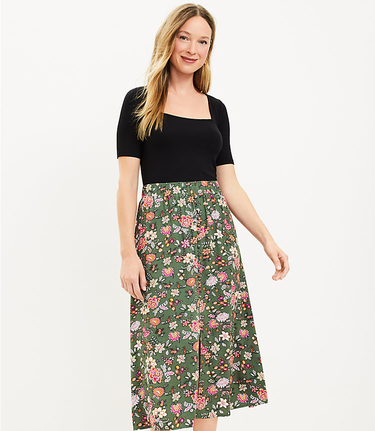Country Garden Button Pull On Midi Skirt image number 0