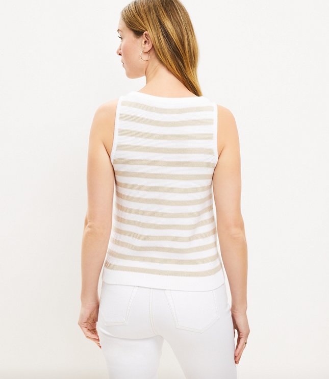 Striped Button V-Neck Sweater Tank Top