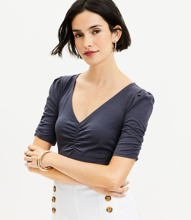 Shirred Tie Neck Top - White