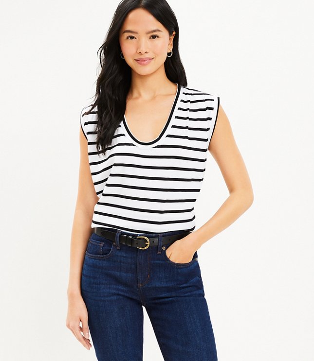 Striped Pleated Muscle Tee