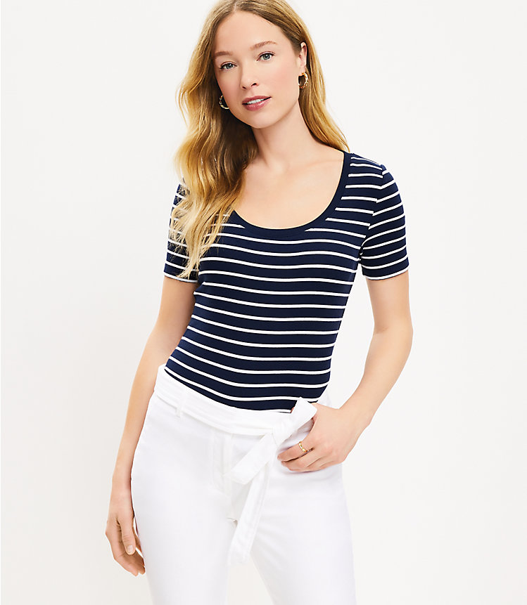 Striped Scoop Neck Perfect Tee image number 0