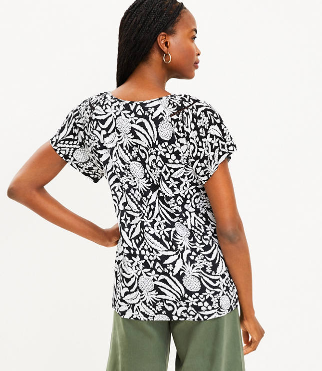 Pineapple Ruched Yoke Mixed Media Top