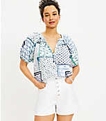 Patchwork Tie Neck Puff Sleeve Top carousel Product Image 1