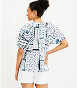 Patchwork Tie Neck Puff Sleeve Top carousel Product Image 3