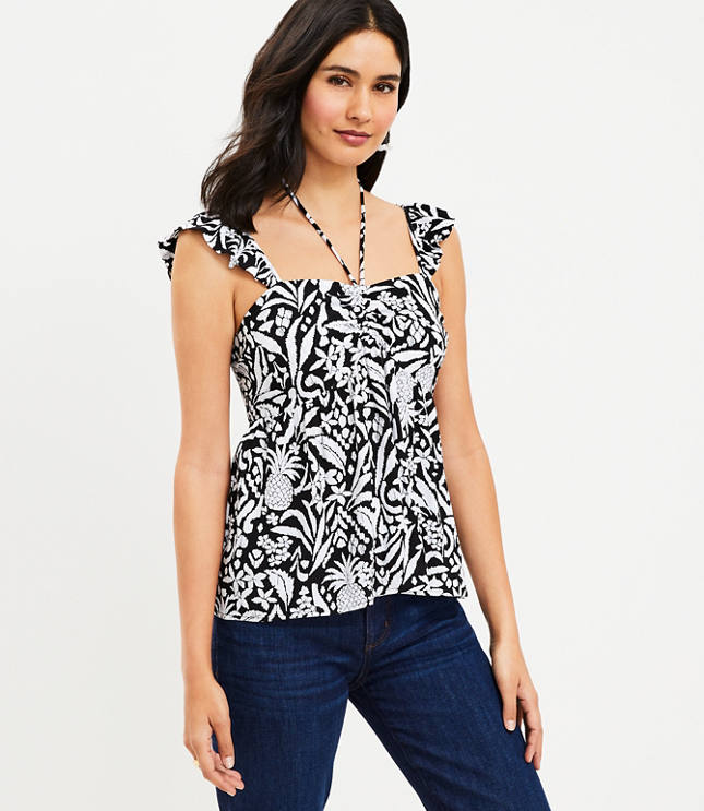 Shimmer Stripe Floral Halter Blouse