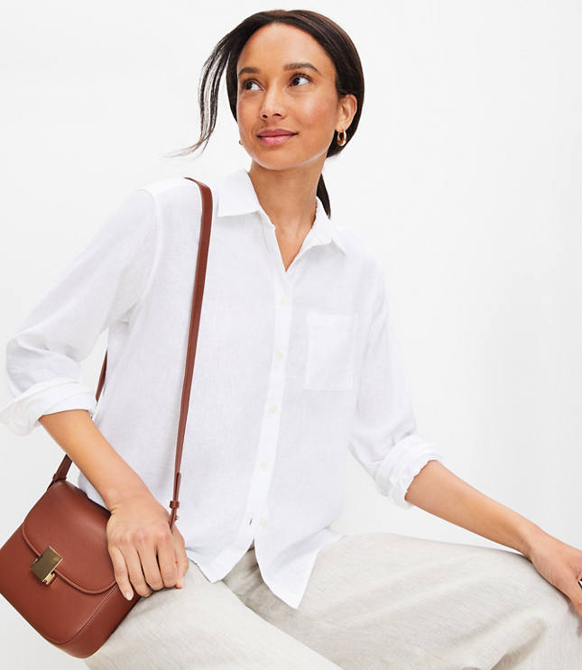 Linen-blend Shirt - White - Ladies