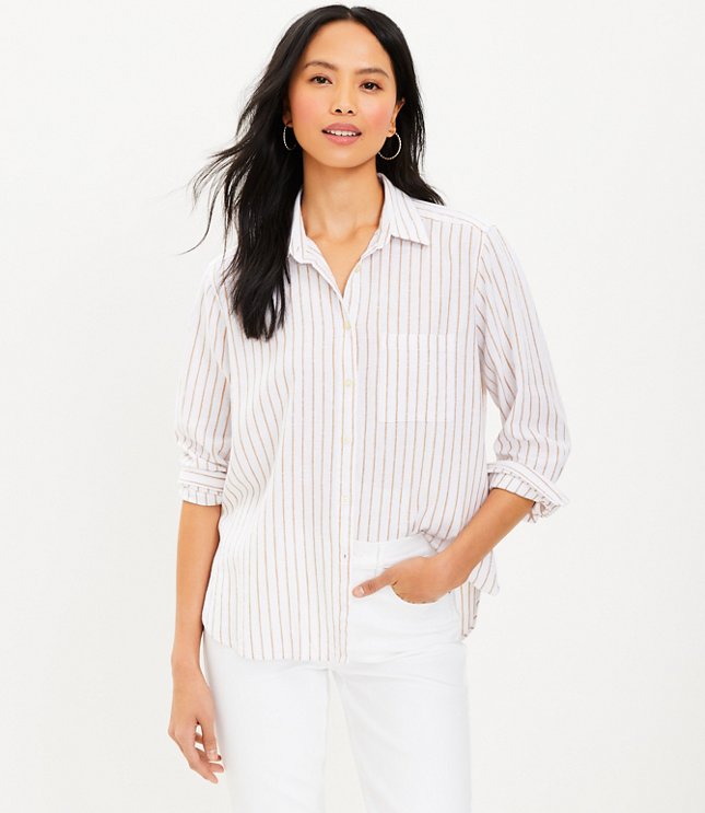 Stripe Linen Blend Relaxed Everyday Shirt