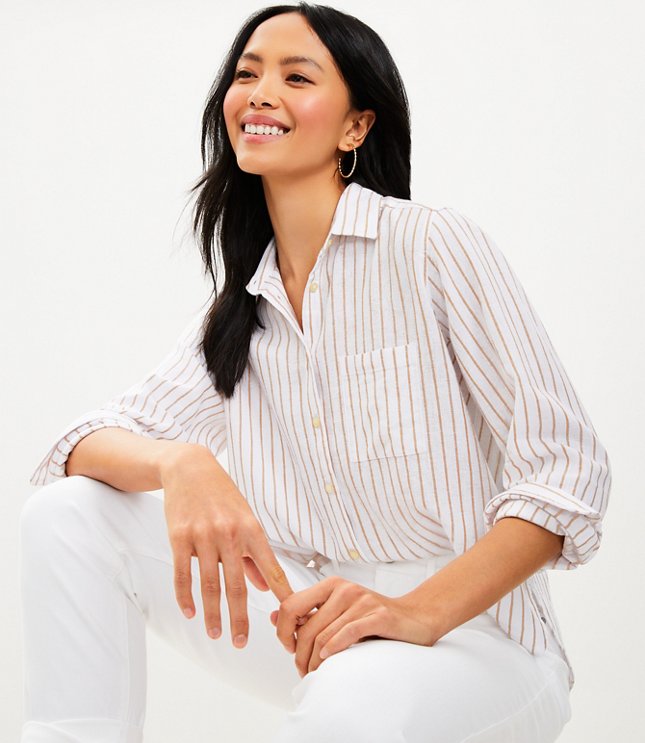 Stripe Linen Blend Relaxed Everyday Shirt