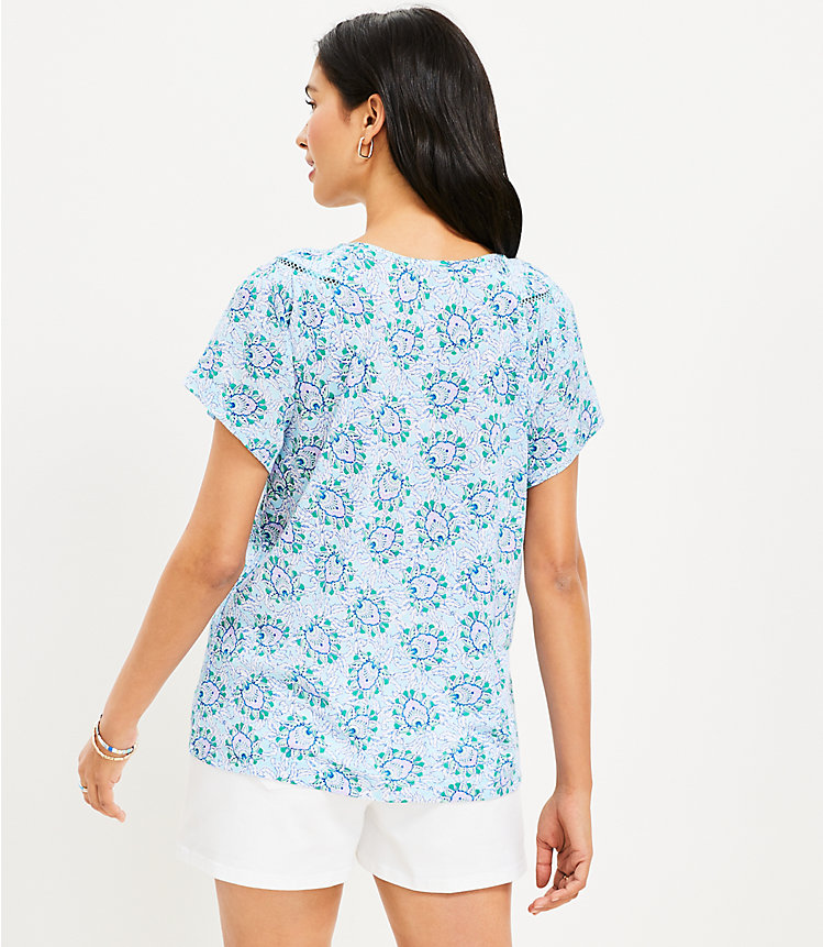 Bloom Cutout Yoke Flutter Sleeve Mixed Media Top image number 2